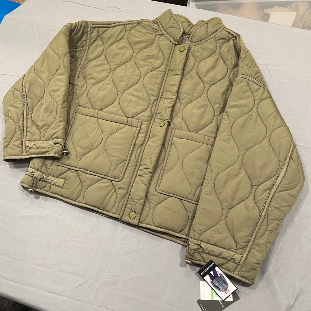 Lucky Brand Quilted Utility Jacket Loden Green Water Resistant Large U421318TBJ